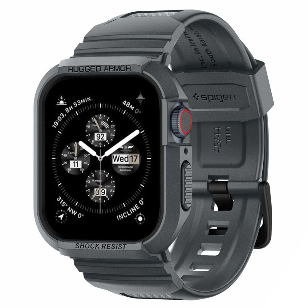Ремешок+защитный чехол SPIGEN RUGGED ARMOR ”PRO” для Apple Watch 4 / 5 / 6 / 7 / 8 / 9 / SE (44 / 45 мм), Темно-серый