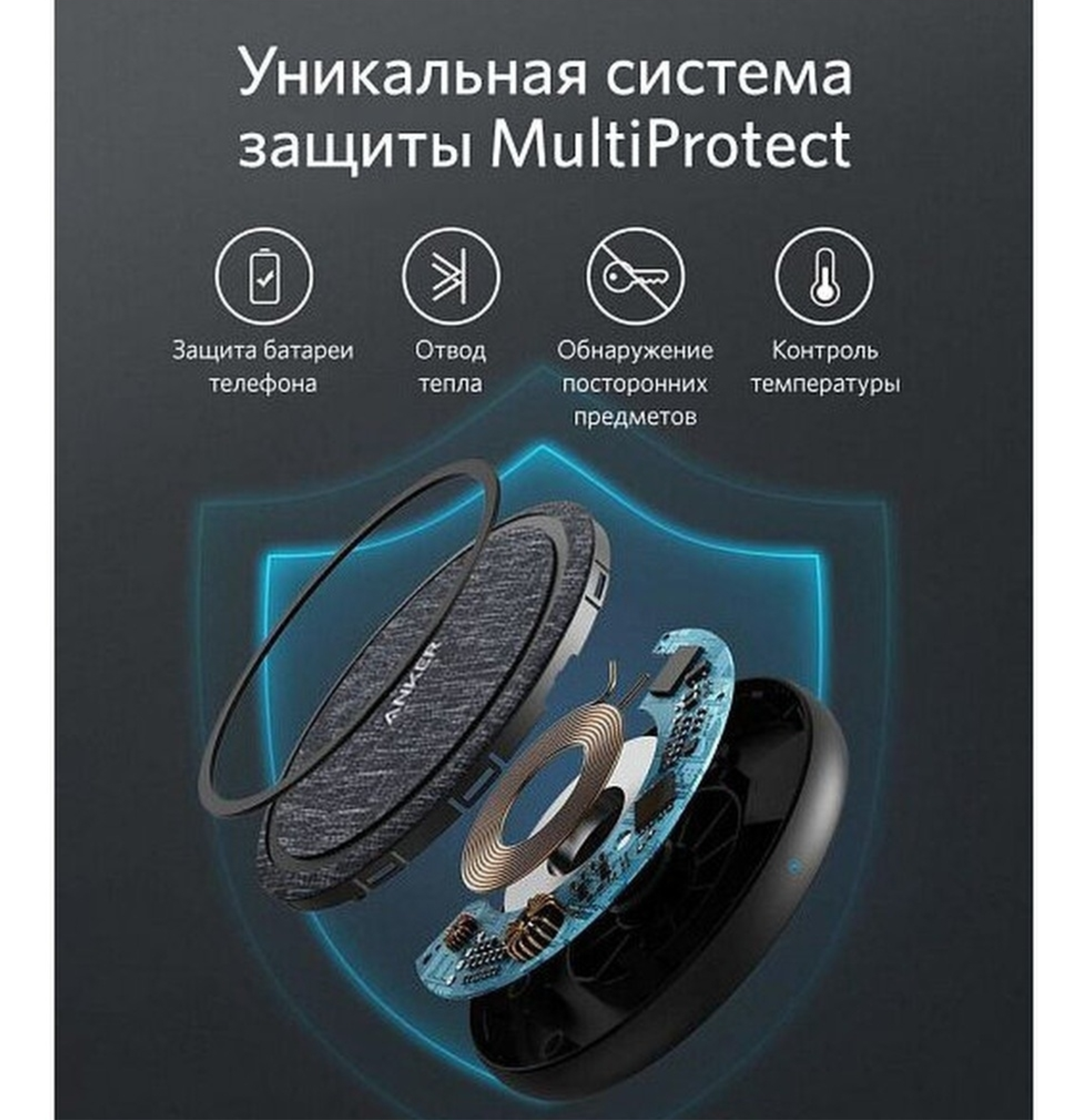 Беспроводное зарядное устройство Anker PowerWave II Pad, 15W, черный/серый